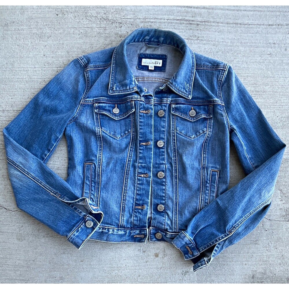 LOFT Denim Jacket Womens XS Blue Parisian Casual Chic Y2K Western Button Front